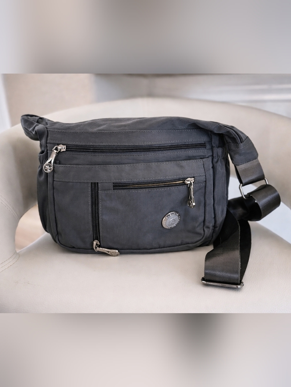 Fabuxry Fashion Gray Nylon Crossbody Bag Multi Pocket Organizer Adjustable Strap